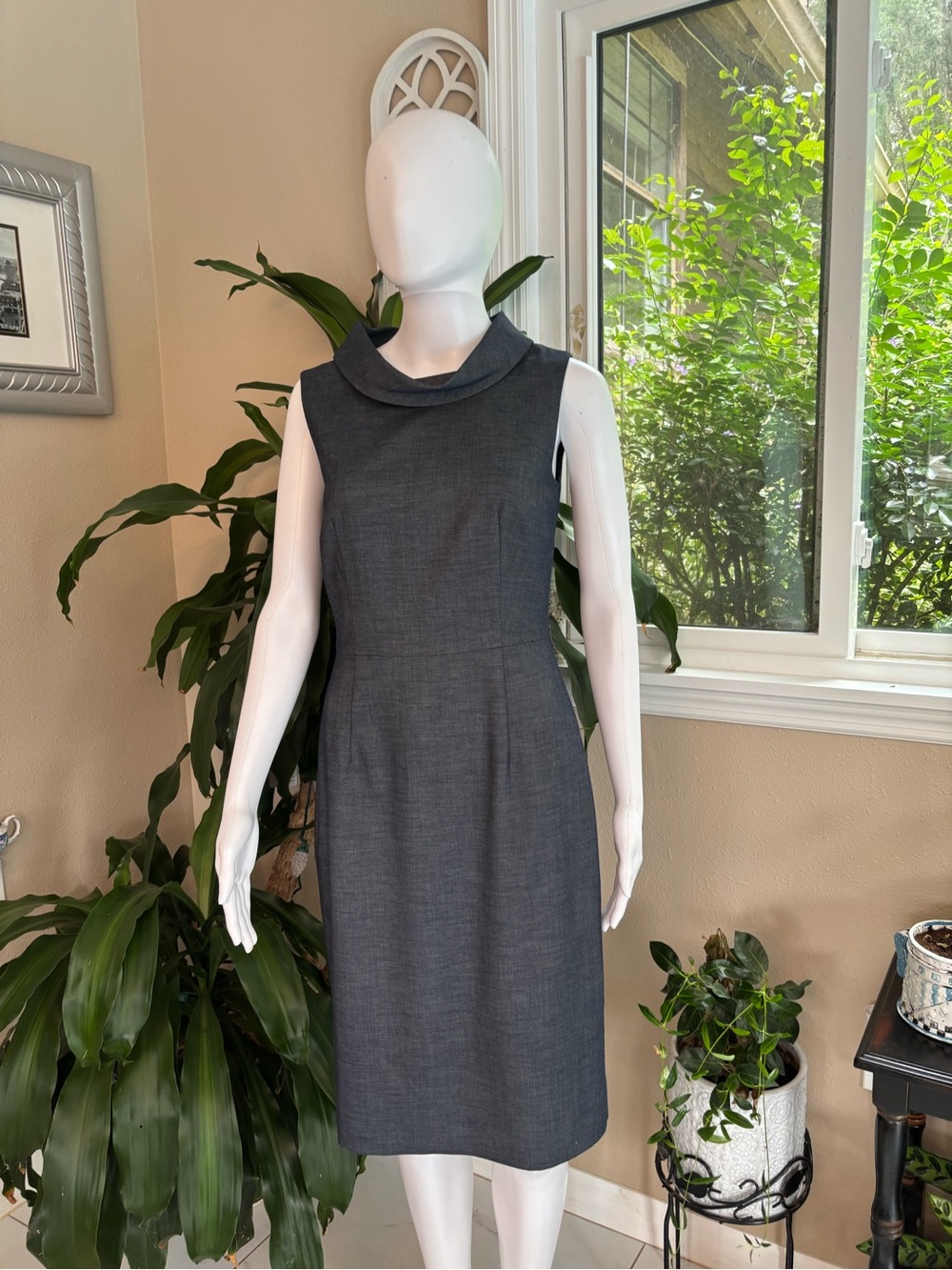 ANTONIO MELANI Sleeveless Charcoal Gray Sheath Dress with Cowl Neck